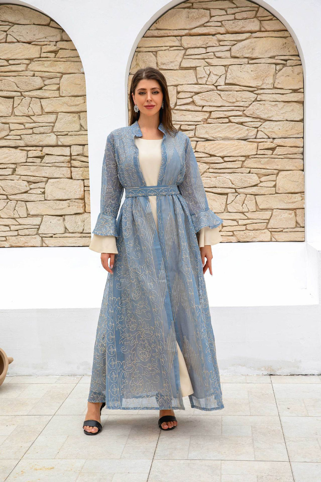 Muslim Women Robe Lotus Leaf Sleeve New Mesh dress