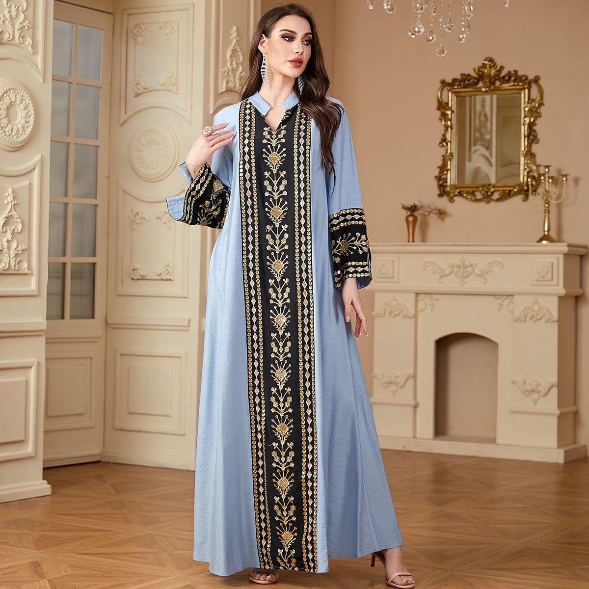 Embroidery patchwork long dress