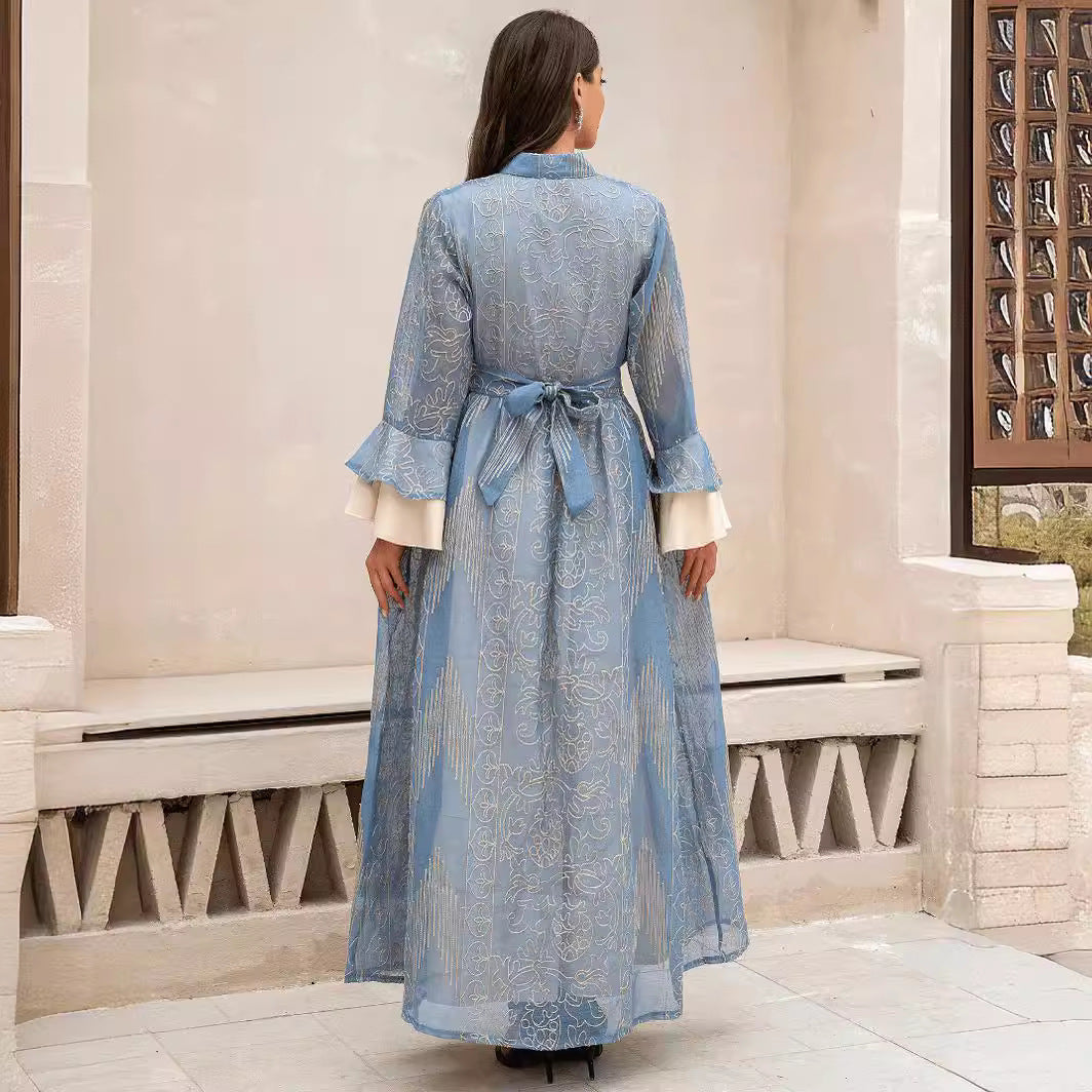 Muslim Women Robe Lotus Leaf Sleeve New Mesh dress