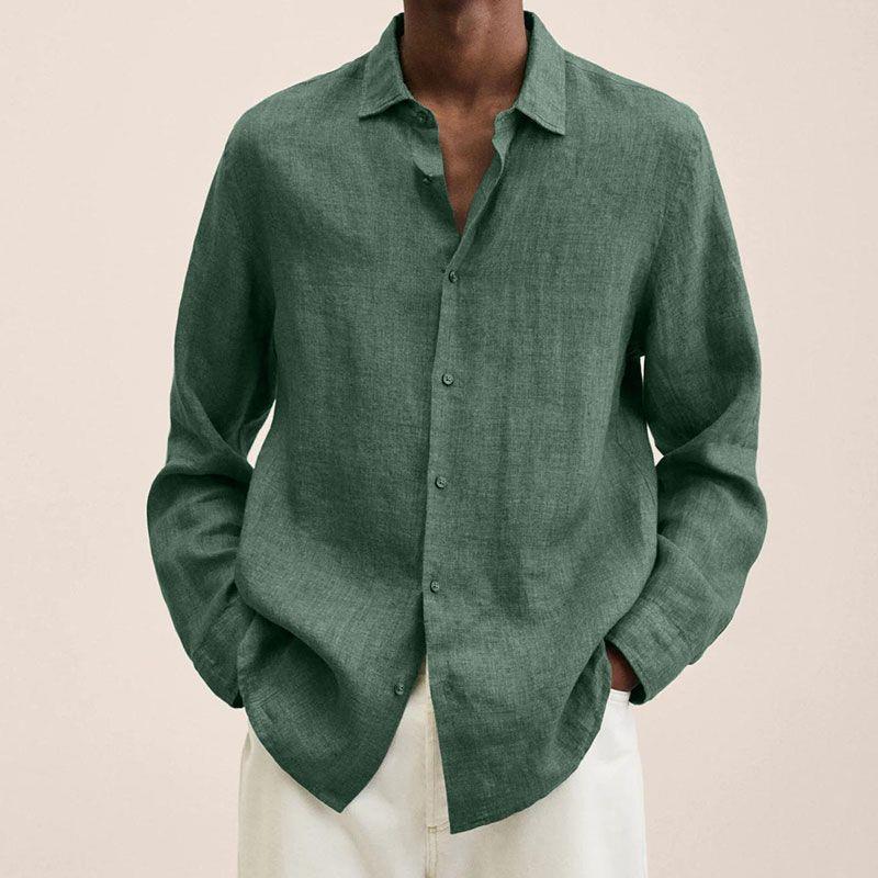 Loose Button Cotton and Linen Cardigan Shirt Men