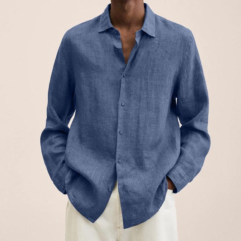 Loose Button Cotton and Linen Cardigan Shirt Men