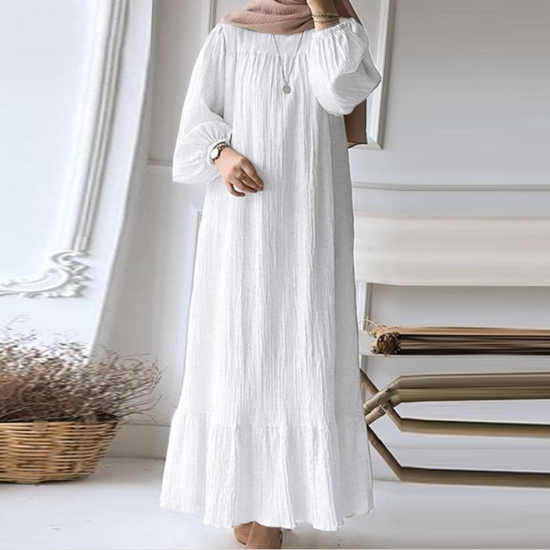 Muslim Women's Long Sleeve Ruffled Hem Dress
