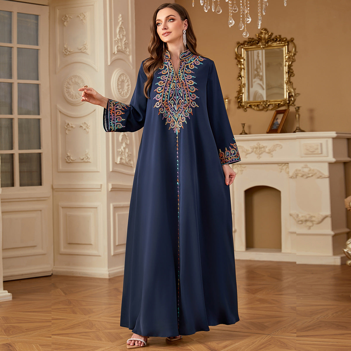 Embroidered V-neck dress