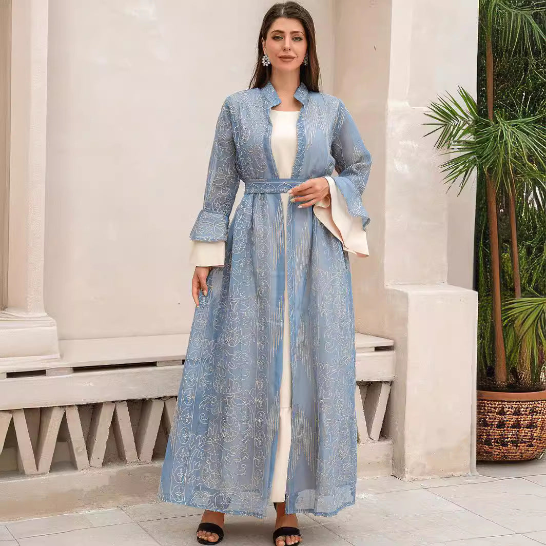 Muslim Women Robe Lotus Leaf Sleeve New Mesh dress