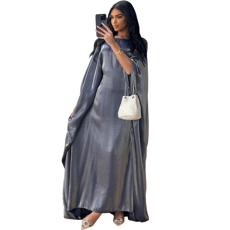 Modest Bright Silk Satin Abaya Dress