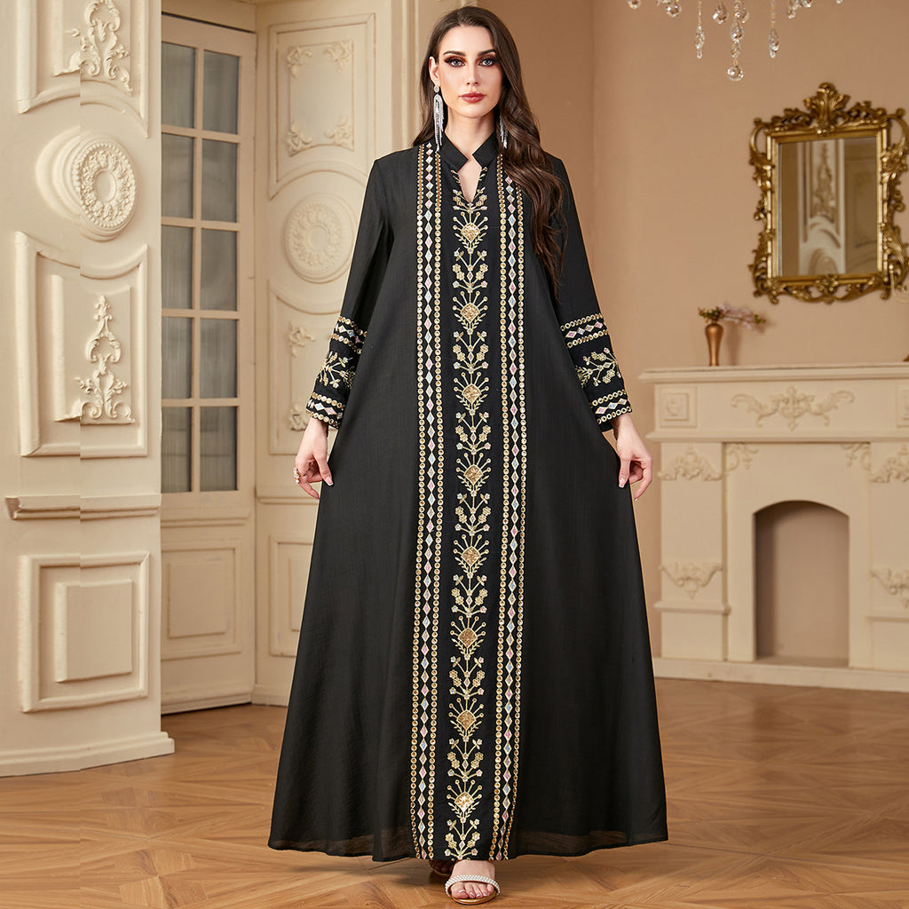 Embroidery patchwork long dress