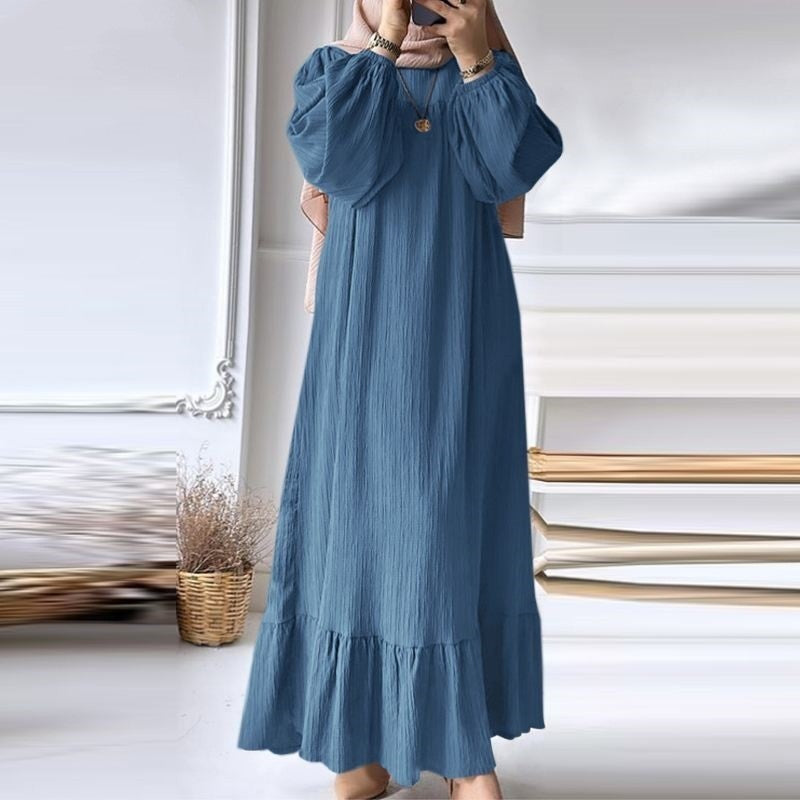 Muslim Women's Long Sleeve Ruffled Hem Dress