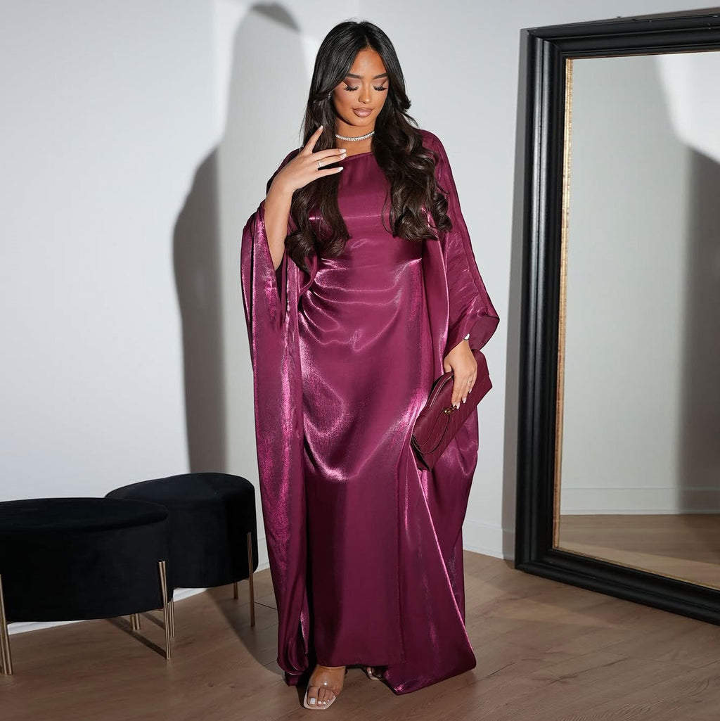 Modest Bright Silk Satin Abaya Dress