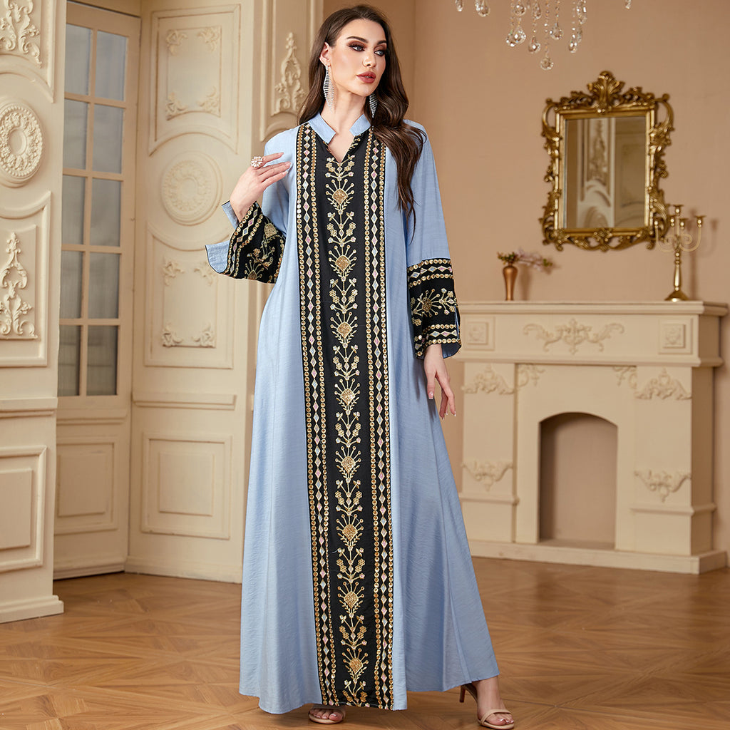 Embroidery patchwork long dress