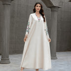 Robe V Neck Embroidered Arabic Dress