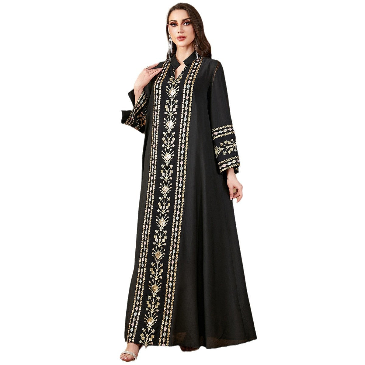 Embroidery patchwork long dress