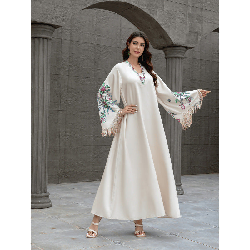 Robe V Neck Embroidered Arabic Dress