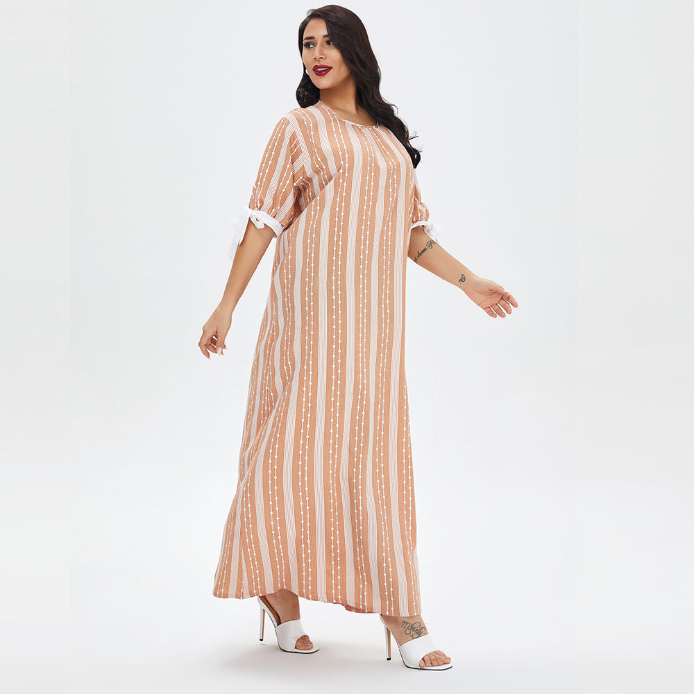 Muslim Women's Casual Dress with Round Neck