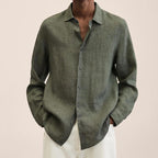 Loose Button Cotton and Linen Cardigan Shirt Men