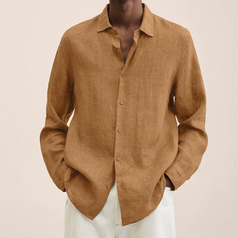 Loose Button Cotton and Linen Cardigan Shirt Men