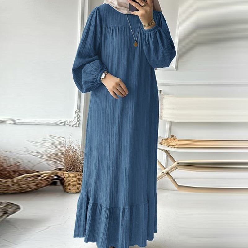 Muslim Women's Long Sleeve Ruffled Hem Dress