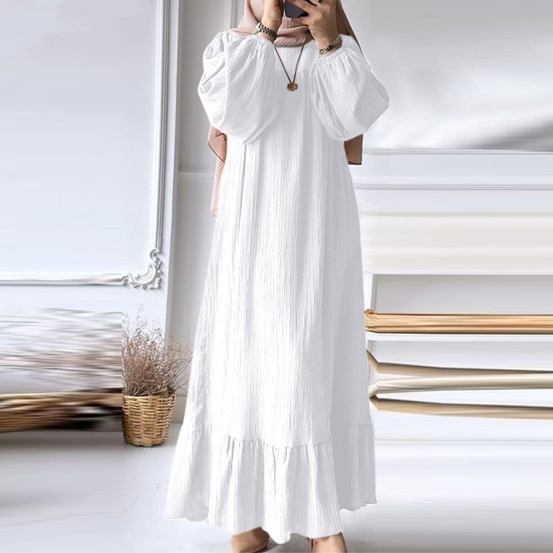 Muslim Women's Long Sleeve Ruffled Hem Dress
