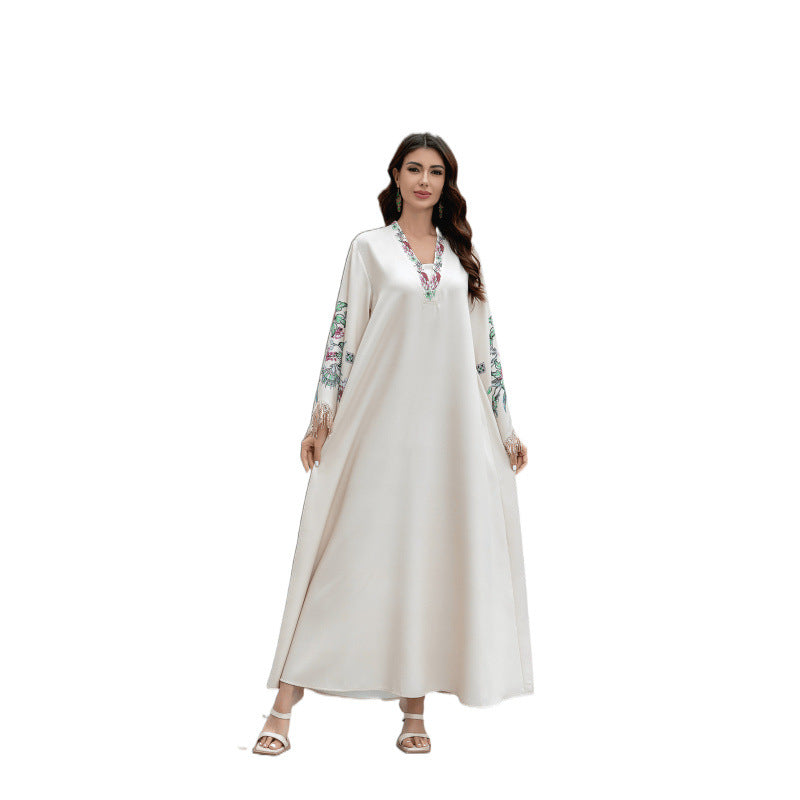Robe V Neck Embroidered Arabic Dress