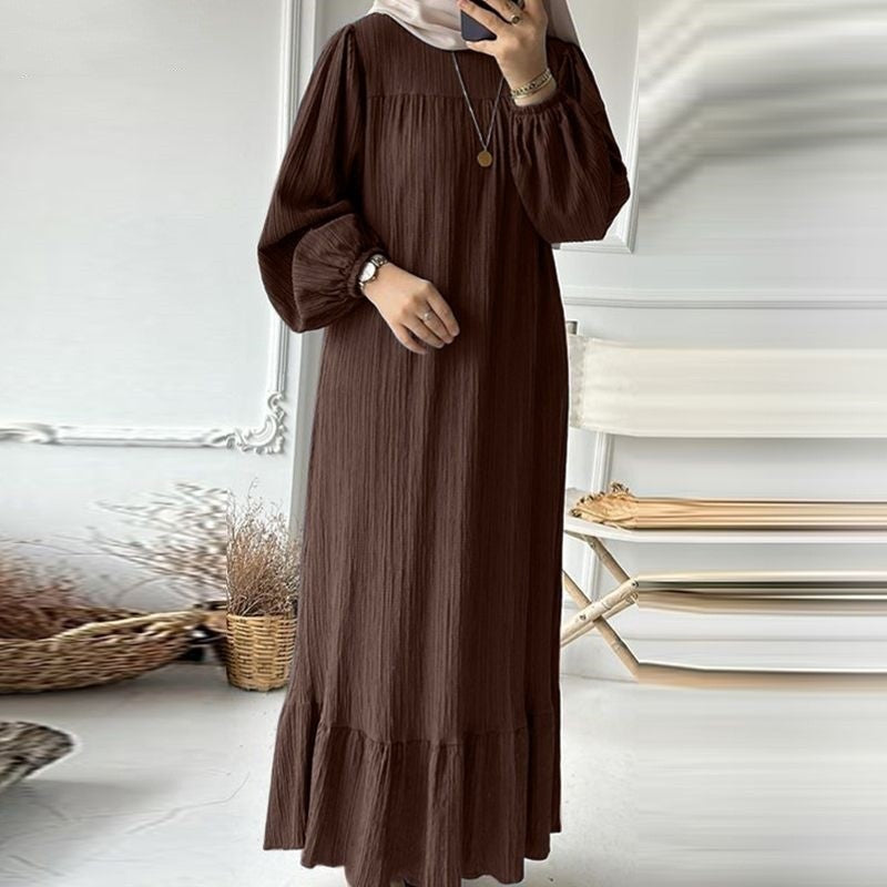 Muslim Women's Long Sleeve Ruffled Hem Dress