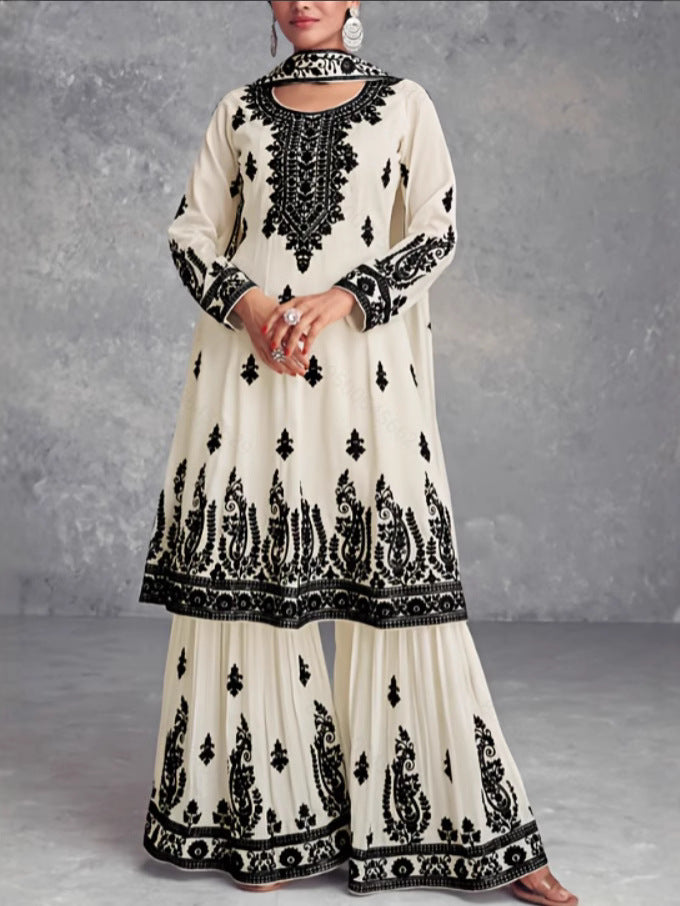 Ethnic Style Printed Top and Pants Set