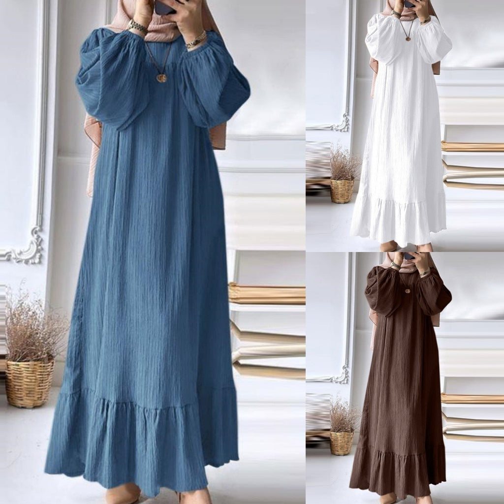 Muslim Women's Long Sleeve Ruffled Hem Dress