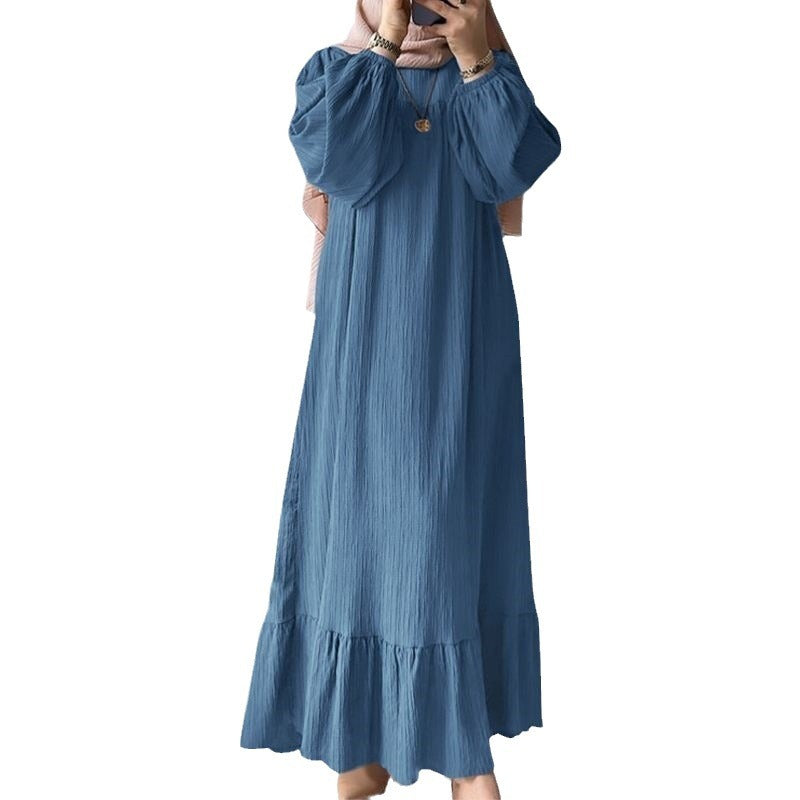 Muslim Women's Long Sleeve Ruffled Hem Dress