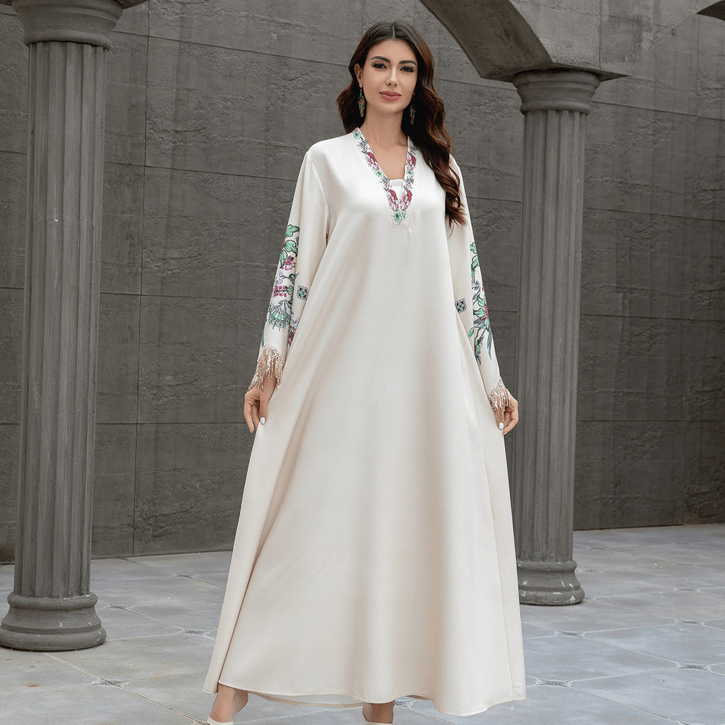 Robe V Neck Embroidered Arabic Dress